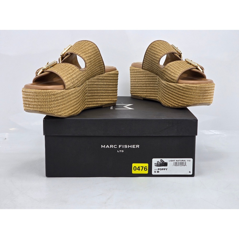 Marc Fisher Poppy Platform Sandals Womens Size 9 M Tan Raffia - NEW